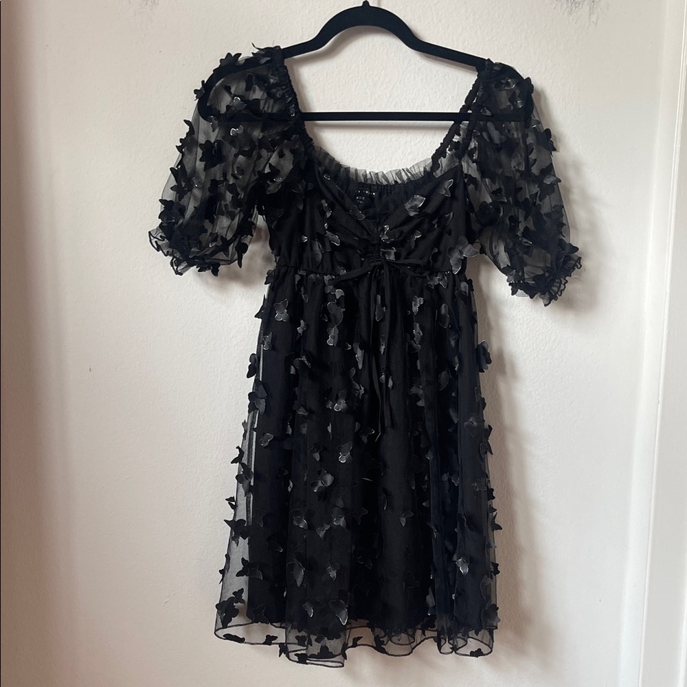 Butterfly mesh puff sleeves dress